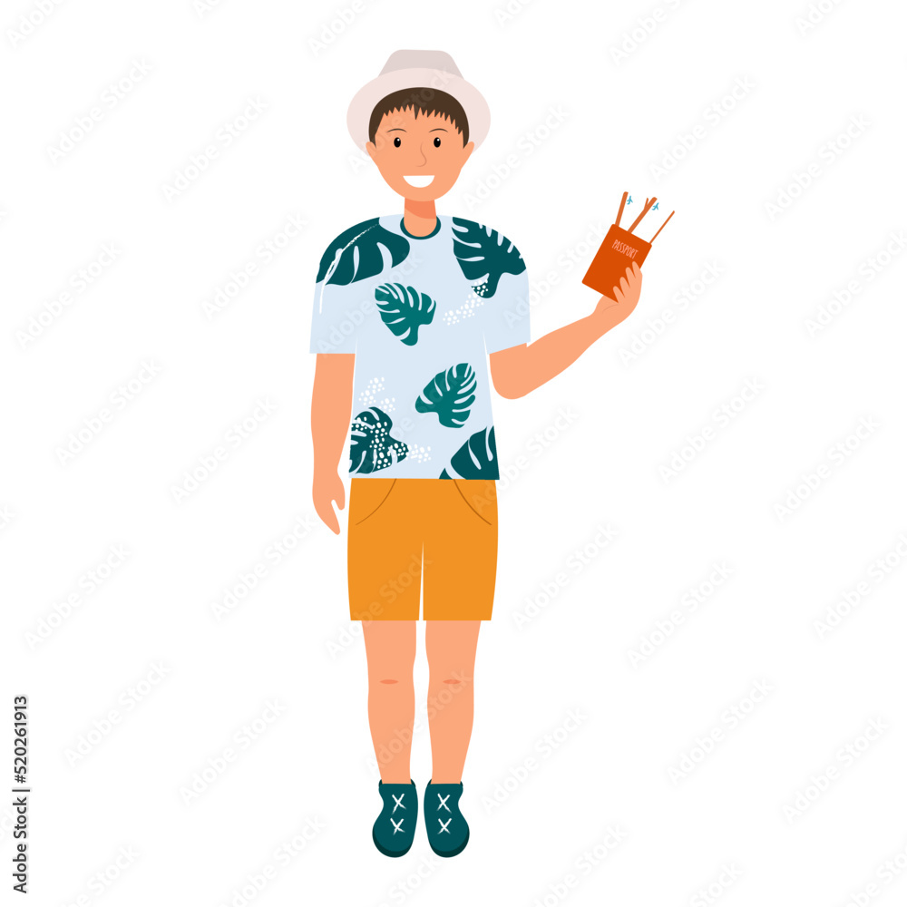 Travel man in hat holding tickets in hand vector illustration Travel man in hat holding tickets in hand vector illustration