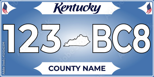 Vehicle license plates marking in Kentucky in United States of America, Car plates.Vehicle license numbers of different American states.Vintage print for tee shirt graphics,sticker and poster
