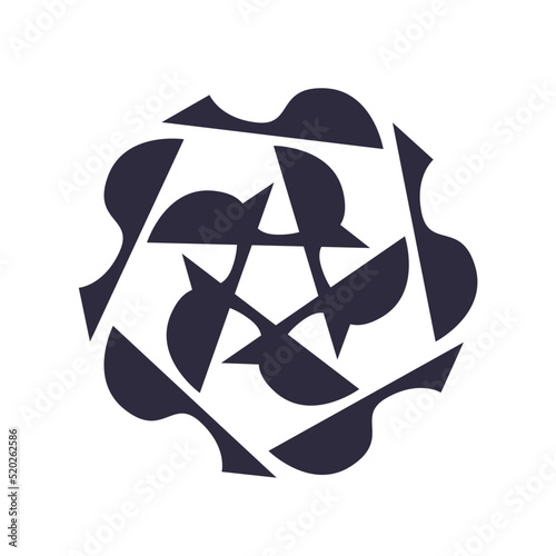 Geometric tribal mandala radial floral vector design - Silhouette of black and white tattoo abstract shape symbol - Spiritual sacred design for meditation, decoration, deco, wall, print, web, pattern