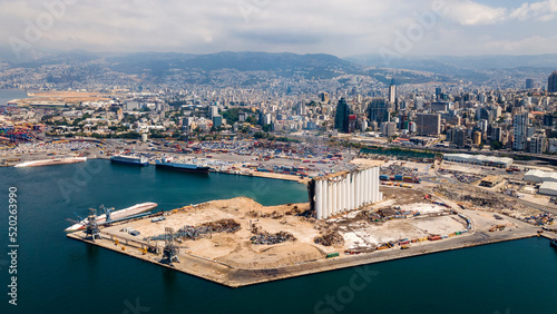 Beirut Port Explosion Blast Site Drone Shot - August 2022 photo
