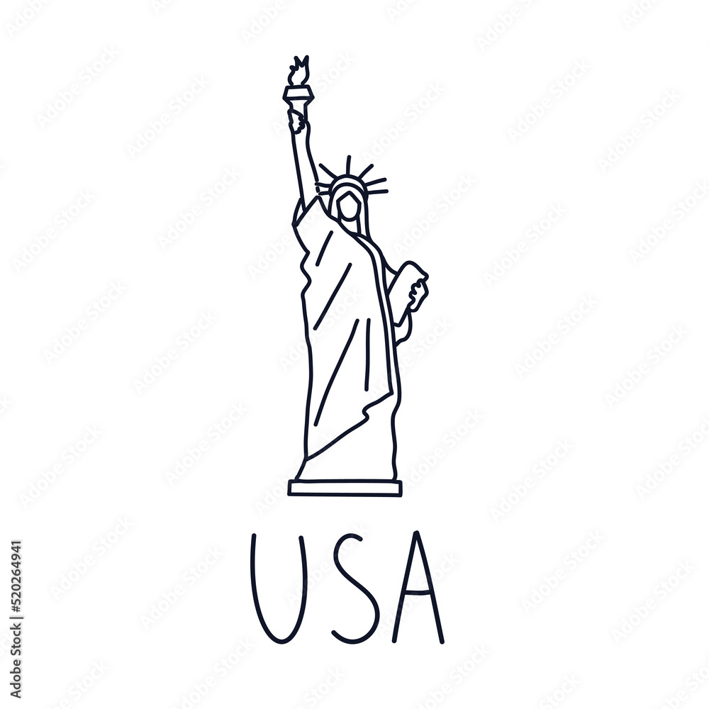 Hand drawn doodle vector illustration of Liberty Statue, New York, USA