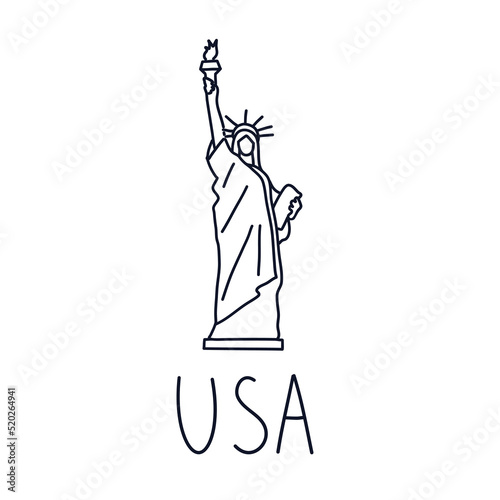 Hand drawn doodle vector illustration of Liberty Statue, New York, USA. Symbol of Independence.