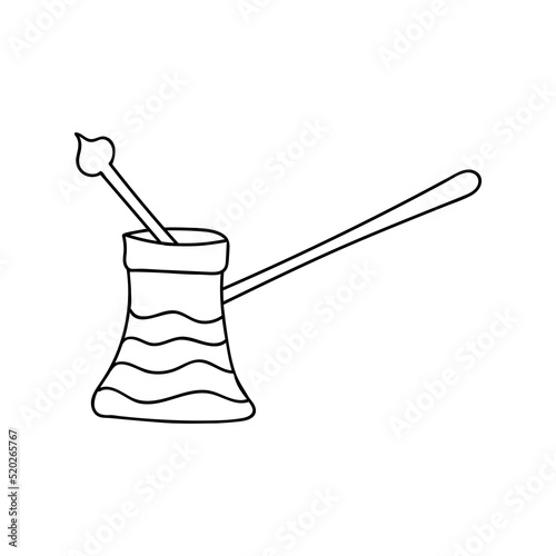Turkish coffee pot doodle illustration. Hand drawn turkish coffee pot illustration in vector. Doodle cezve illustration. Copper cezve doodle illustration