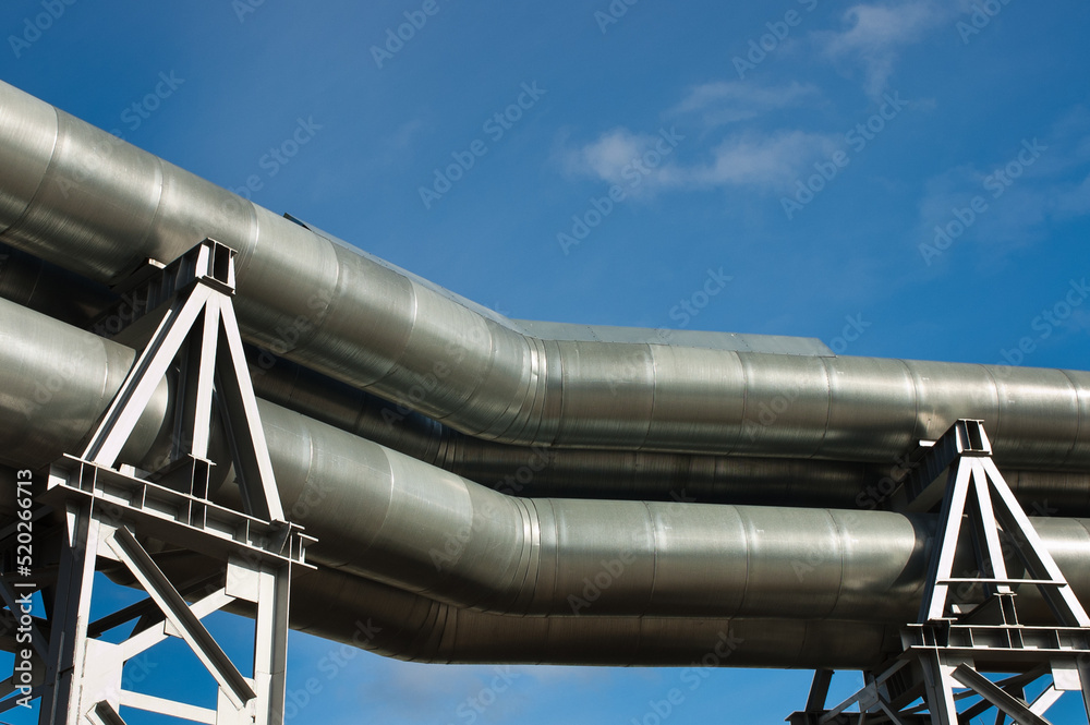 pipeline, in the photo pipeline close-up against a background of green forest and blue sky. pipeline, in the photo pipeline close-up against a background of green forest and blue sky.