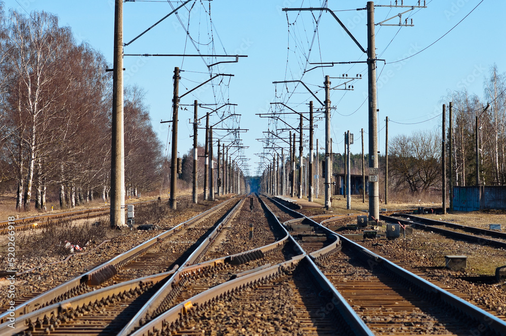 electrified railway on a blue sky background