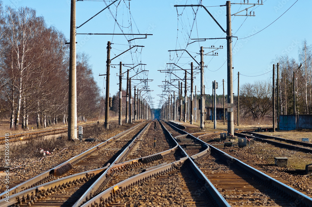 electrified railway on a blue sky background electrified railway on a blue sky background