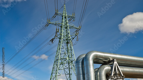 Fényképezés pipeline and power line pylon, in the photo, pipeline close-up, power line pylon