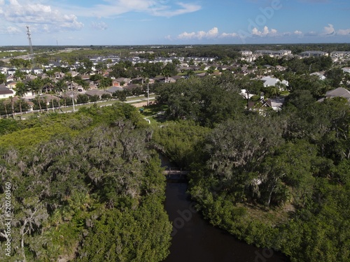 Suburban homes that are prone to flooding near the Manatee River, Bradenton, Florida