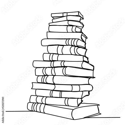 Stack of Books Studying Continuous Line Drawing isolated minimalistic trendy style Vector Illustration Black on White