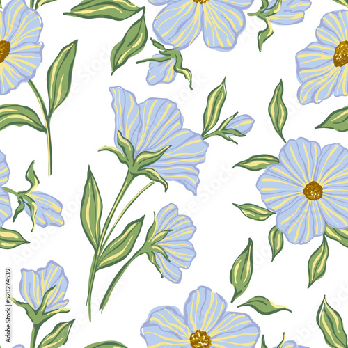 Seamless pattern painting flowers and leaves background vector. Wallpaper design with hand draw retro flowers, bouquets, leaves. Vintage botanical floral pattern, fabric, retro texture © Hulinska Yevheniia