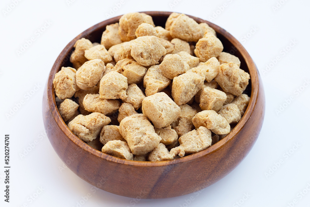 Textured soy protein on white background. Textured soy protein on white background.