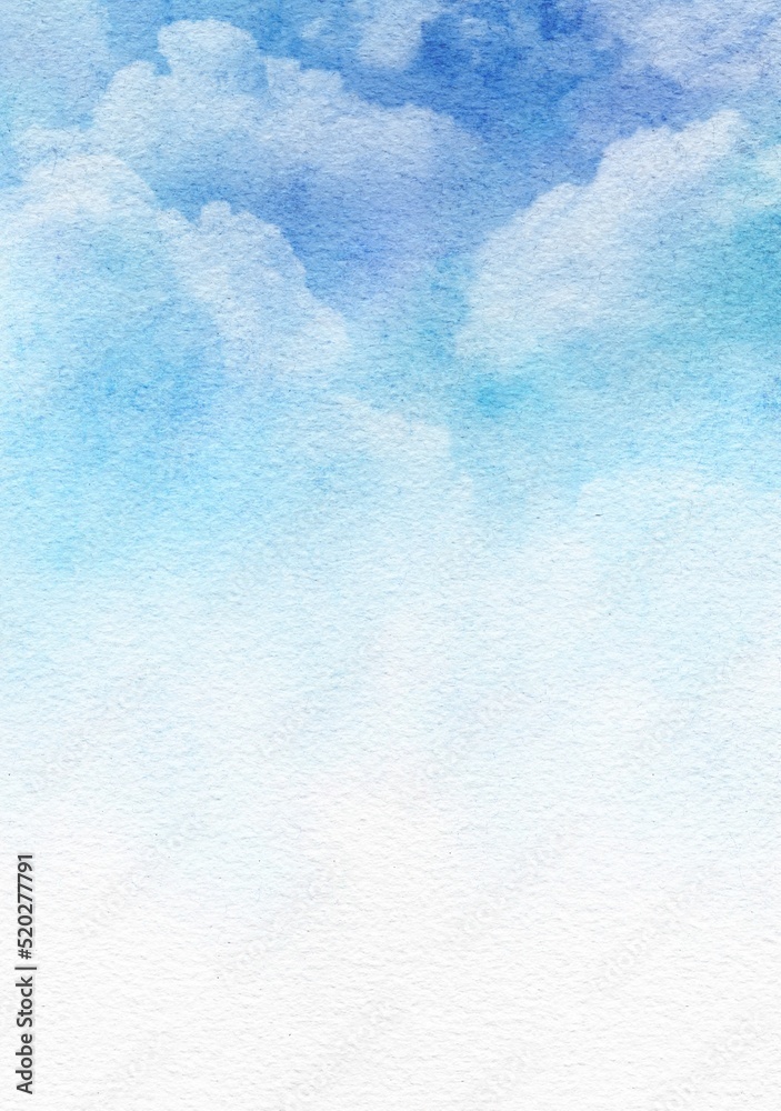 綺麗な青空と雲の水彩画グラデーション背景