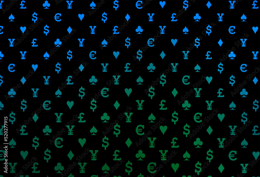 Dark blue, green vector texture with playing cards.