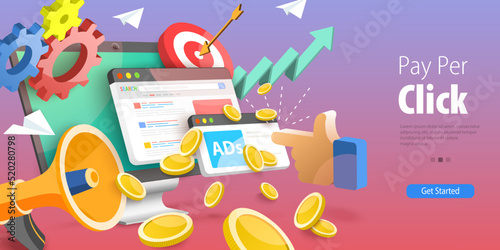 3D Vector Conceptual Illustration of Pay Per Click, Digital marketing and Advertisement
