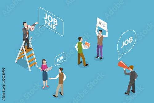 3D Isometric Flat Vector Conceptual Illustration of Job Fair, Talents Search