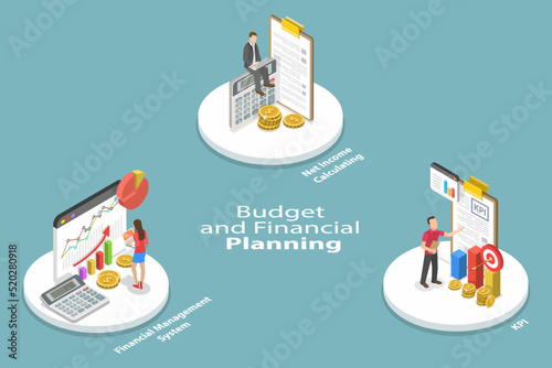 3D Isometric Flat Vector Conceptual Illustration of Budget And Financial Planning, Performance Management