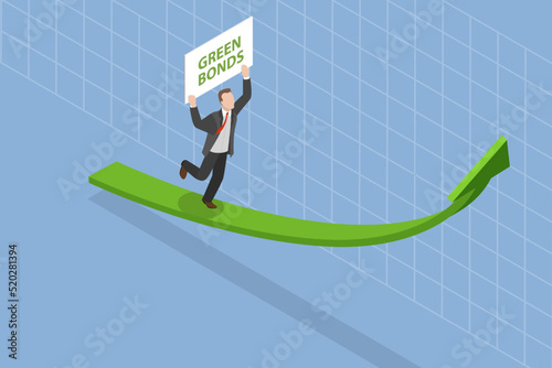 3D Isometric Flat Vector Conceptual Illustration of Green Bonds, Financial Investments