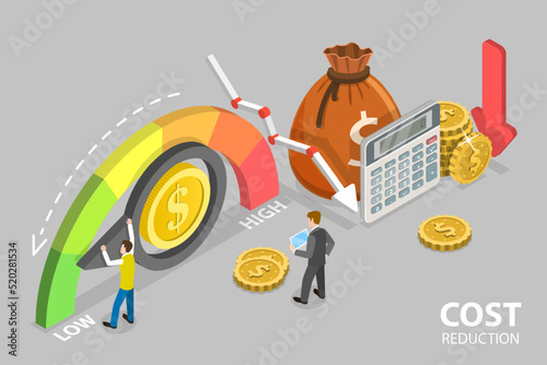 3D Isometric Flat Vector Conceptual Illustration of Cost Reduction, Financial Management