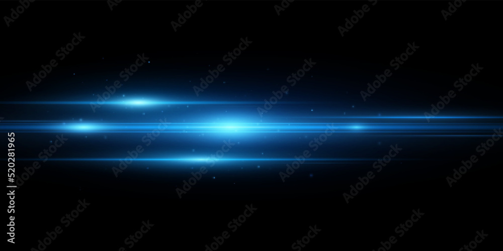 Realistic blue light effect isolated on dark transparent background. Horizontal bright flash with beams and sparks. Explosion with abstract lights. Vector illustration