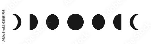 Moon phases for minimalist tattoo vector shapes illustration.