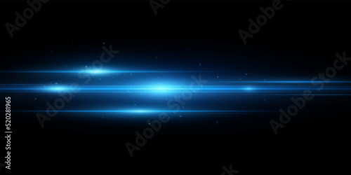 Realistic blue light effect isolated on dark transparent background. Horizontal bright flash with beams and sparks. Explosion with abstract lights. Vector illustration © sersupervector