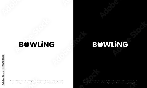 bowling word with ball in letter O and pin bowling as letter I, logo design creative