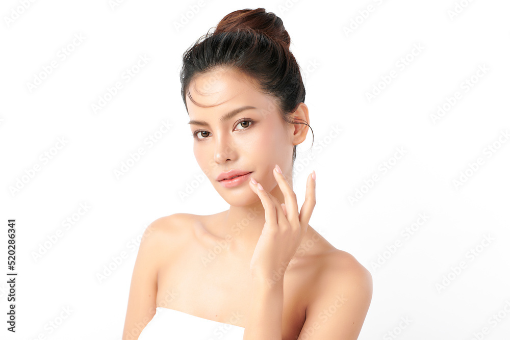 Beautiful young asian woman with clean fresh skin on white background, Face care, Facial treatment, Cosmetology, beauty and spa, Asian women portrait. Beautiful young asian woman with clean fresh skin on white background, Face care, Facial treatment, Cosmetology, beauty and spa, Asian women portrait.