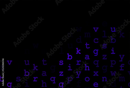 Dark purple vector background with signs of alphabet.