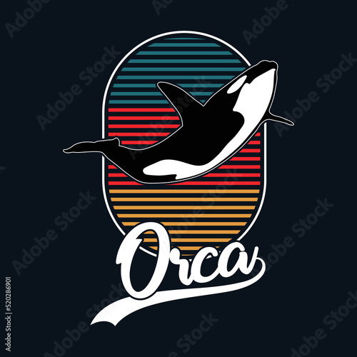 Retro vintage killer whale t-shirt design. Vintage orca family t-shirts, Orca illustration