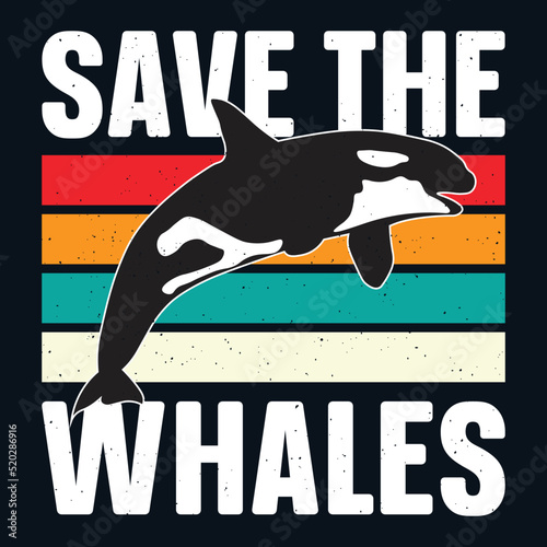 Save the whales retro vintage orca t-shirts with orca illustration