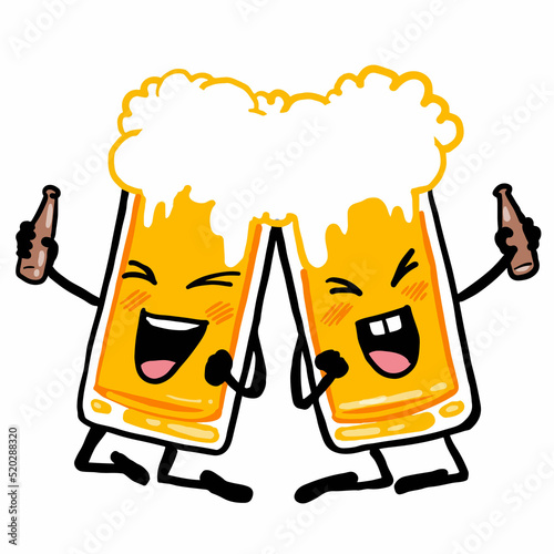 cartoon beer mugs hugging each other's necks drinking beer happily