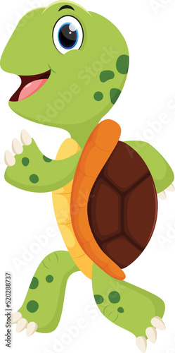 Cartoon Happy turtle walking isolated on white background