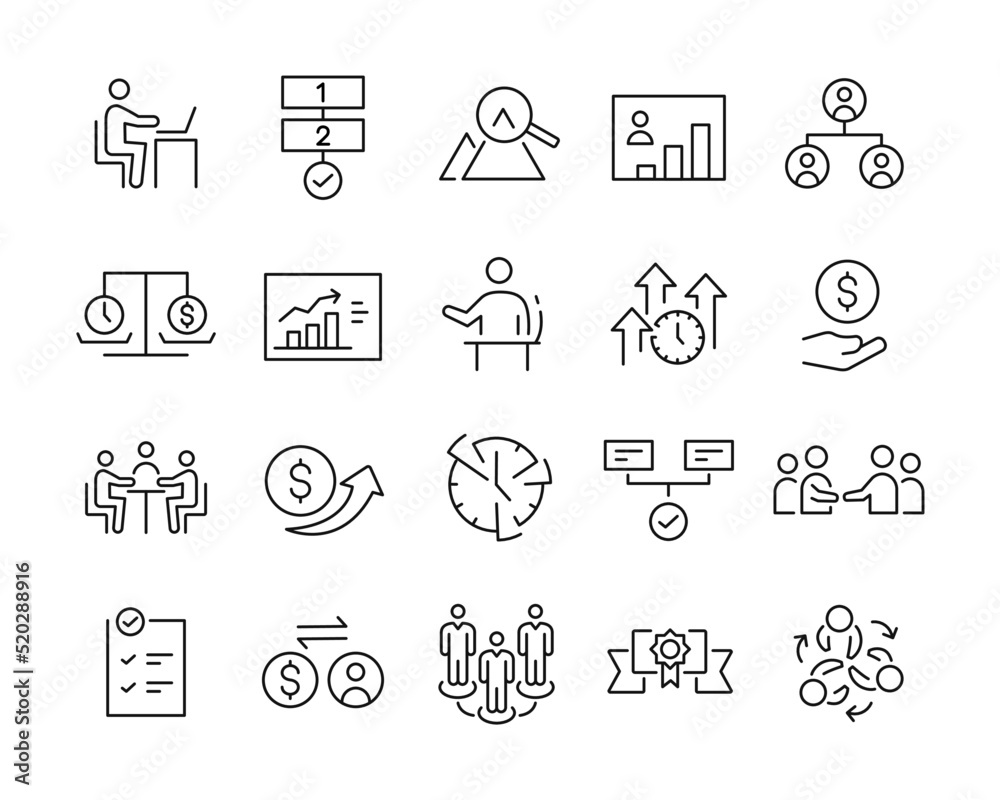 Fototapeta premium Business and Management Icons - Vector Line. Editable Stroke. 