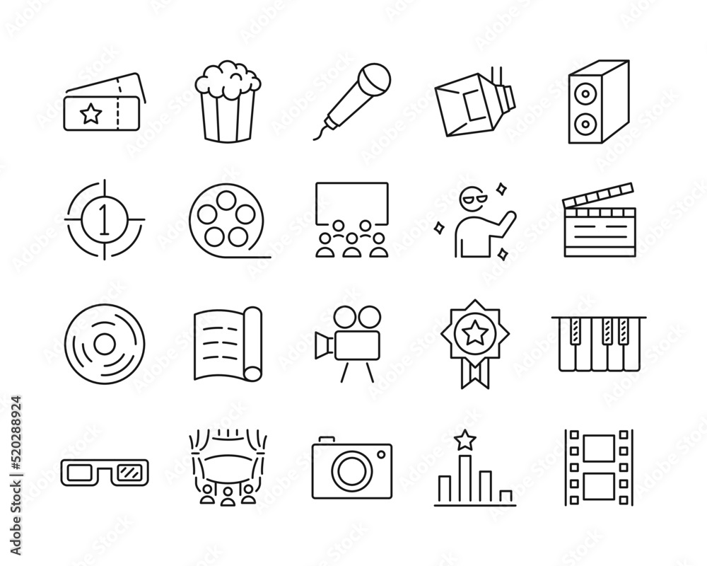Fototapeta premium Movie Icons - Vector Line. Editable Stroke.