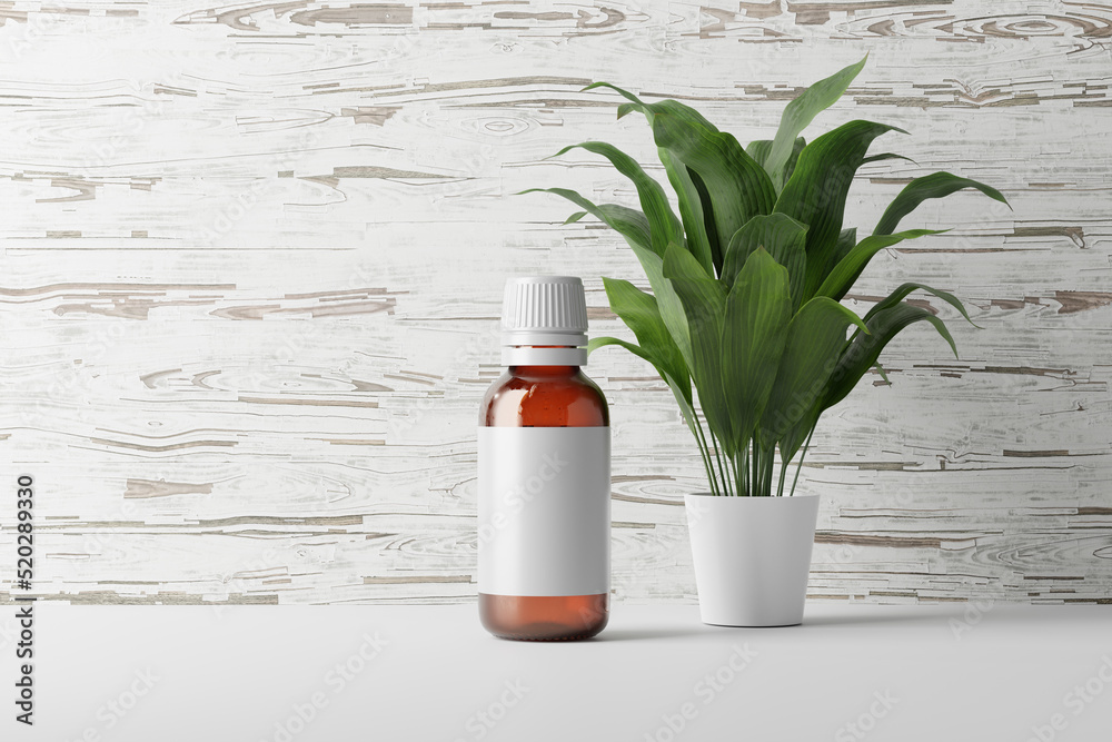 Glass Medicine or Cosmetic Bottle Mockup Scene Glass Medicine or Cosmetic Bottle Mockup Scene