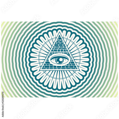Mystical geometry symbol. Linear alchemy, occult, philosophical sign. Eye and pyramid