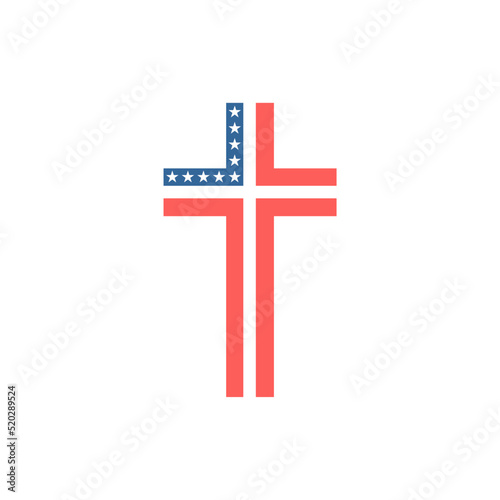 Christian cross with USA national flag texture. Religion concept illustration