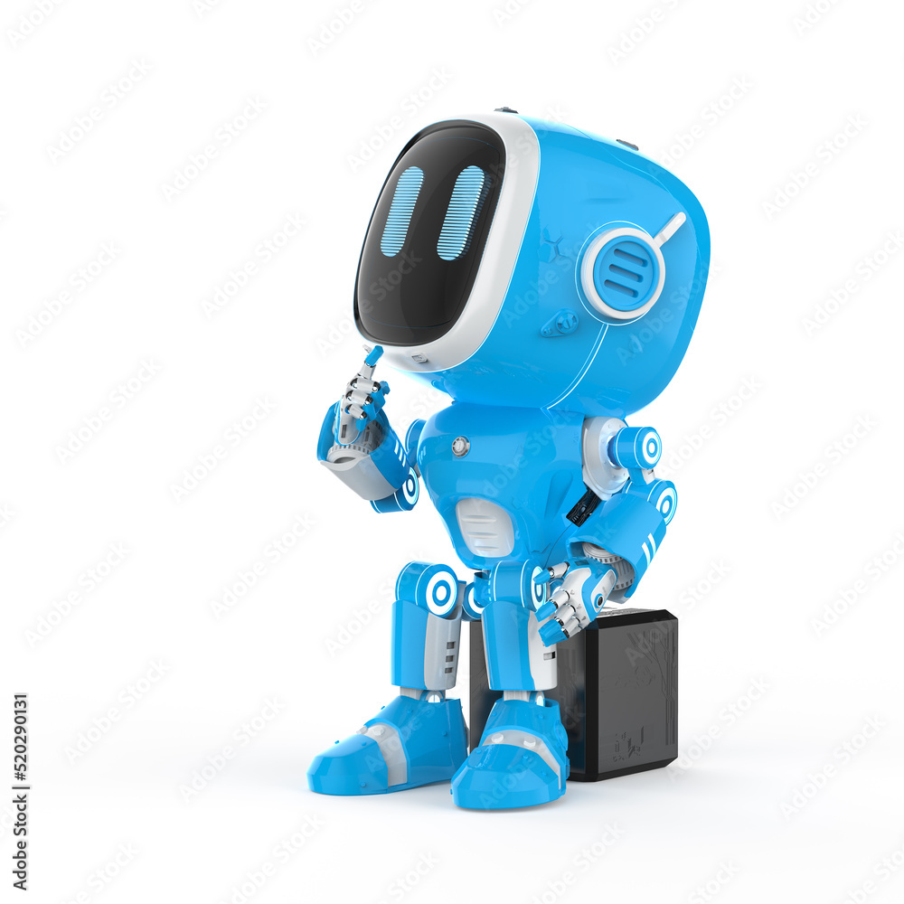 Naklejka premium cute and small artificial intelligence assistant robot think or analyze
