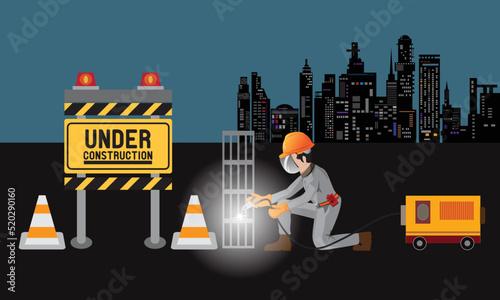 Steel welding vector, welding mask, Under construction, vector design