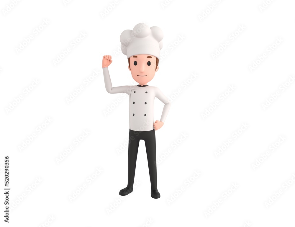 Chef character raising right fist in 3d rendering. Chef character raising right fist in 3d rendering.