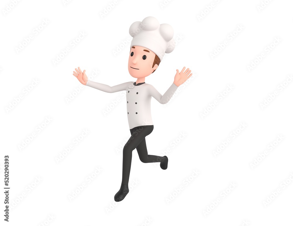 Chef character running away in 3d rendering. Chef character running away in 3d rendering.