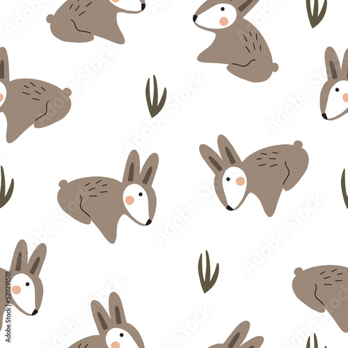 Seamless pattern with cute hares. Vector illustration isolated on white background for your design.
