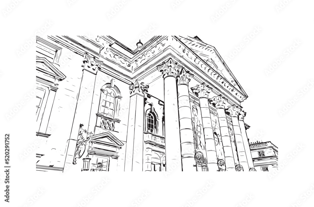 Building view with landmark of Newcastle upon Tyne is the 
city in England. Hand drawn sketch illustration in vector.