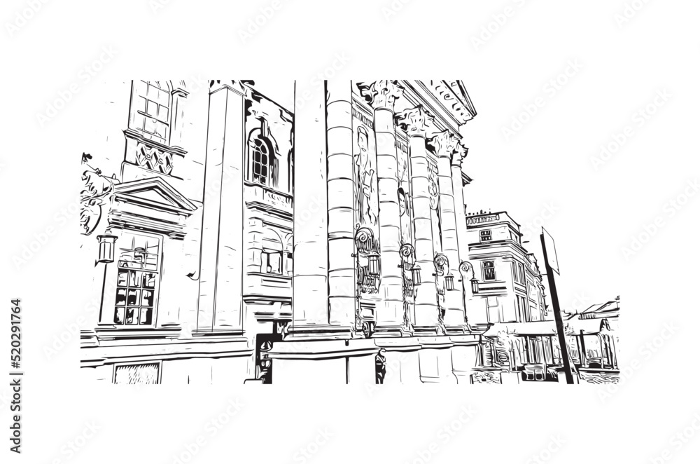 Building view with landmark of Newcastle upon Tyne is the 
city in England. Hand drawn sketch illustration in vector.