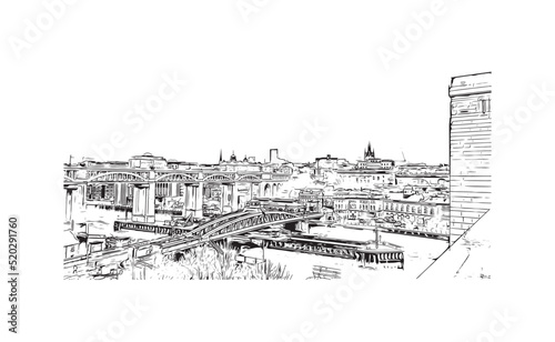 Obraz na płótnie Building view with landmark of Newcastle upon Tyne is the
city in England. Hand drawn sketch illustration in vector. w salonie