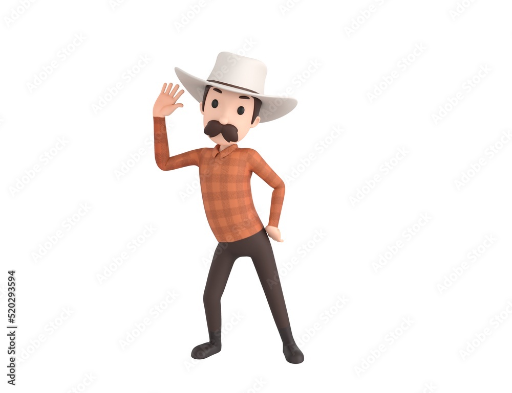 Cow Boy character hold hand near ear listening rumors in 3d rendering.