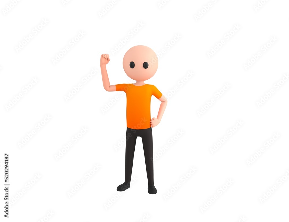 Simple Male character raising right fist in 3d rendering.