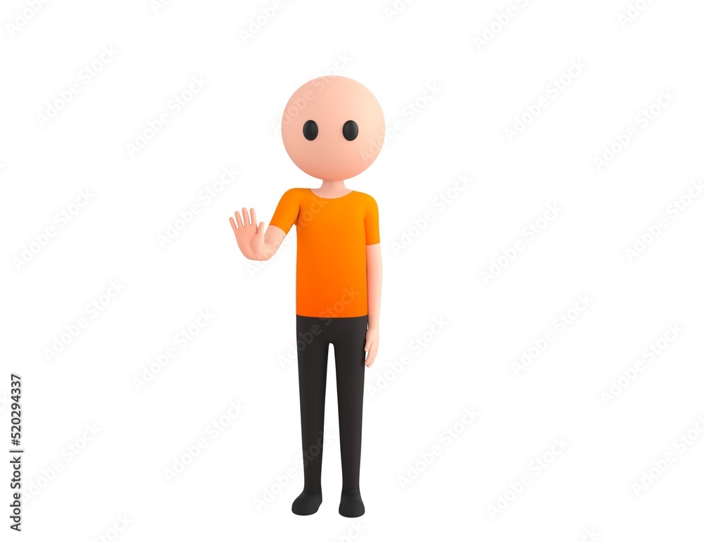Simple Male character puts out his hand and orders to stop in 3d rendering.