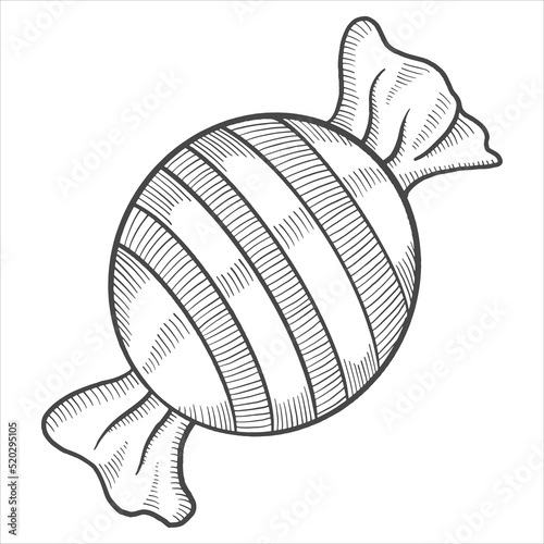 round wrapped sweet candy isolated doodle hand drawn sketch with outline style