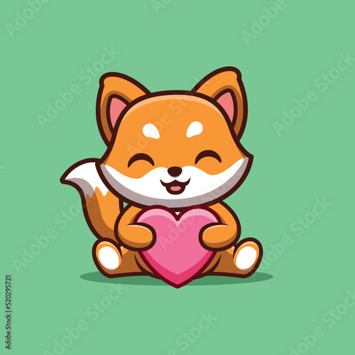 Fototapeta Naklejka Na Ścianę i Meble -  Fox Sitting Love Cute Creative Kawaii Cartoon Mascot Logo